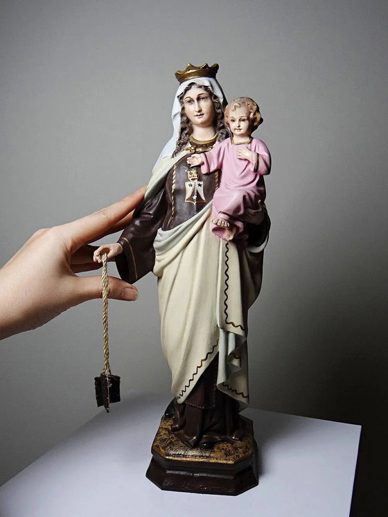 Statuetta gesso ND del Monte Carmelo, laboratori Olot, occhi di vetro, – Oggetti decorativi, Legno, Cromo (photo 5 of 17)