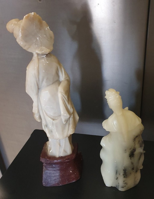 Handgesneden vintage Chinese sculpturen – set van 2 (25 cm en 16 cm)
