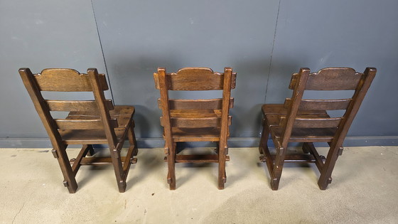 Image 1 of Vintage brutalistische eetkamerstoelen, set van 6 - jaren 60