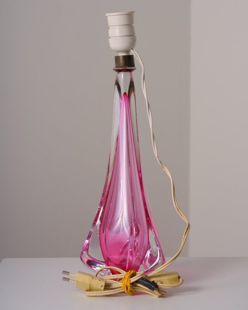 Val Saint Lambert Crystal Table Lamp – Pink/Fuchsia (1950s/1960s)