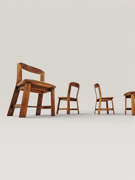 Image 1 of Set da pranzo in pino vintage - Tavolo rotondo con 4 sedie abbinate