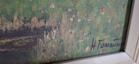 Farm landscape painting, H. Timmermans, Art, Wood, Canvas, Beige (photo 3 of 5)