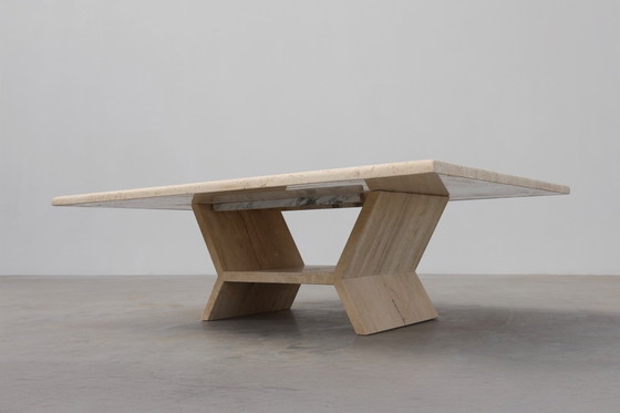 Image 1 of Café rectangular geométrico escultural de travertino, Italia Años 60