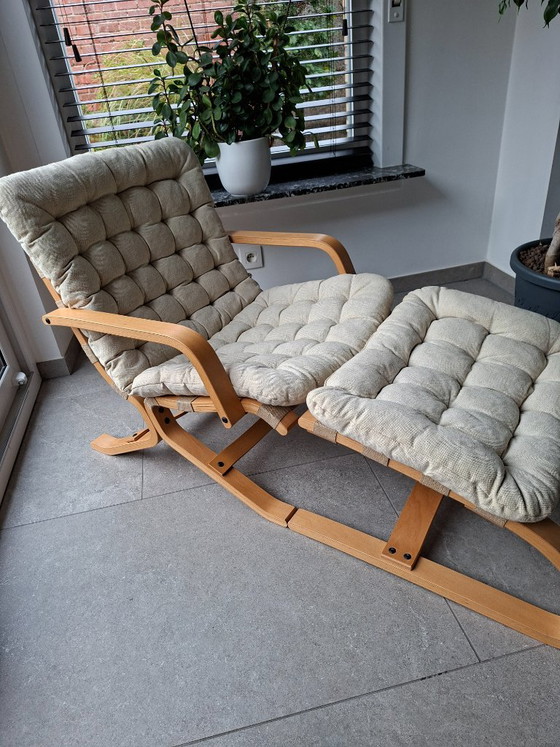 Poltrona lounge scandinava vintage + poggiapiedi anni 60/70 – Divani 2 posti, Textile, Wood (photo 7 of 22)