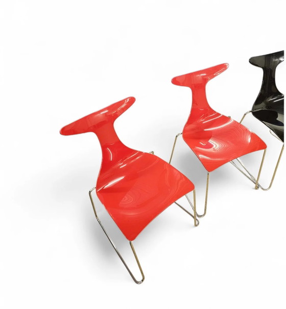 6 x Delfy chair by Gino Carollo for Ciacci Kreaty / Italy 1990s / 2 x red - 4 x black (photo 10 of 19)