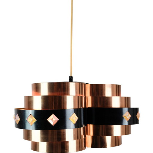Lampe suspendue vintage en cuivre par Werner Schou pour Coronell Elektro, 1970
