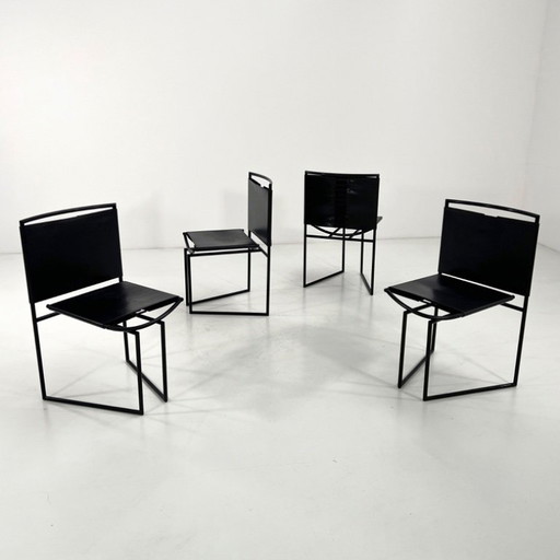 Set van 4 Model 91 stoelen in zwart leer, ontworpen door Mario Botta voor Alias, jaren 90.