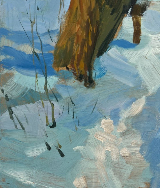 Image 1 of Original Oil Painting Winter Village Landscape Winter path to the village