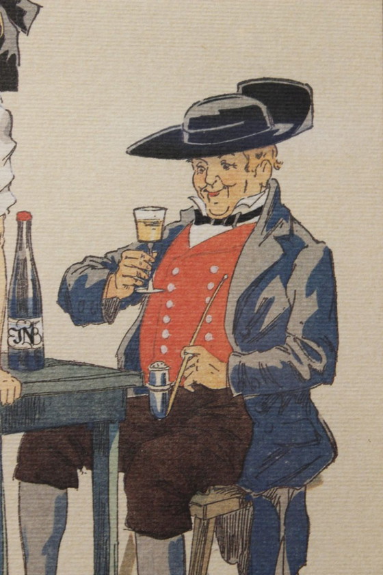 Image 1 of E. Maudy, Lithografie mit Gouache-Veredelung, ein elsässisches Paar in traditioneller elsässischer Tracht