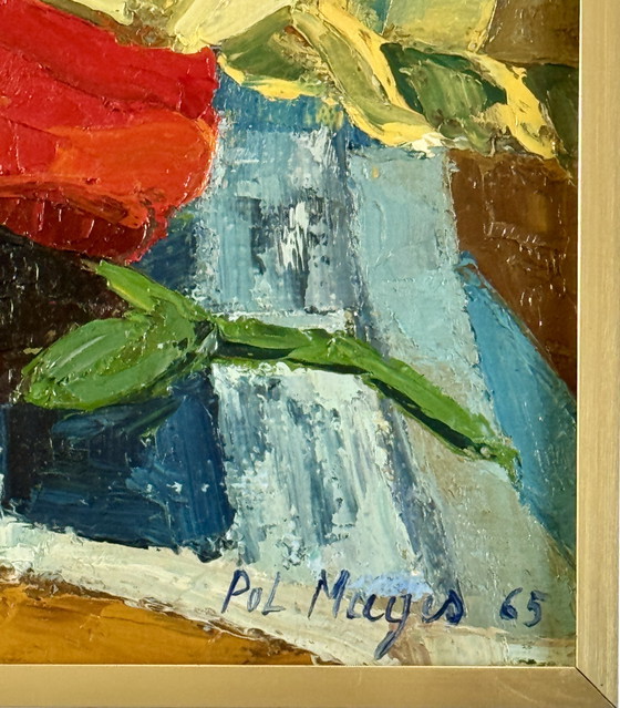 Image 1 of Pol Magis ( 1931 ) Magnifique Peinture Impressionniste «  Nature Morte Au Maïs «  De 1965