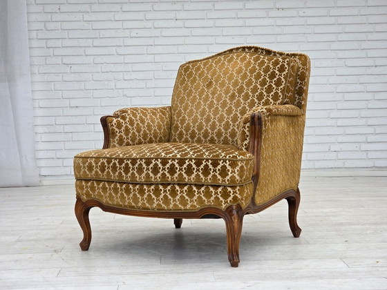Image 1 of 1950s Danish Relax Chair, Furniture Velour, Carved Ash Wood