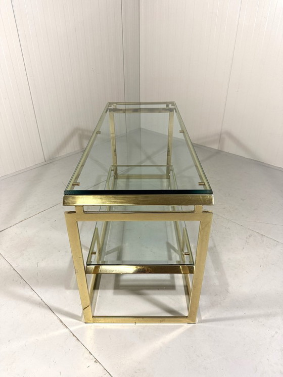 Image 1 of Mesa consola de latón y cristal, años 70