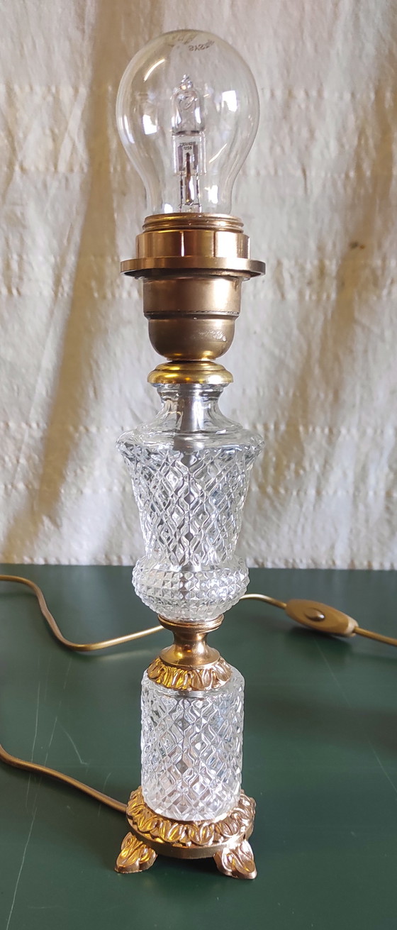 Image 1 of Pieds de lampe à poser en verre et métal doré - mid. XXeme