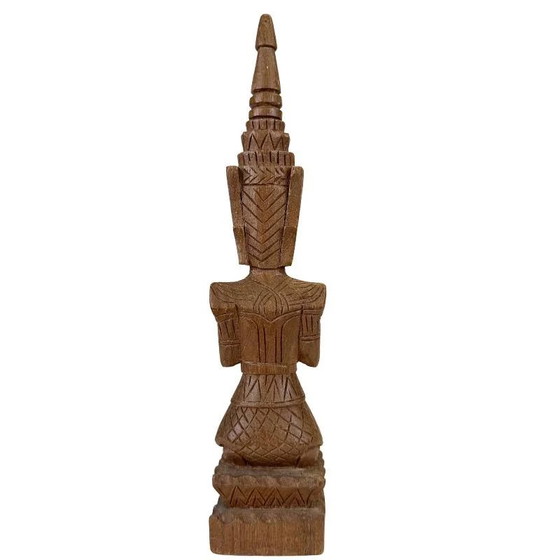 Paire de Gardiens Tephanom Thaïlandais Vintage - 51 cm - Bois de Teck Massif Sculpté à la Main - circa 1960 (photo 17 of 24)