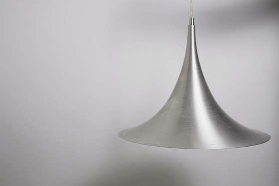 Trumpet Ceiling Lamp Mid Century Modern Tulip Witch Hat Large Vintage Pendant Light Brushed Aluminium Metal (photo 13 of 22)
