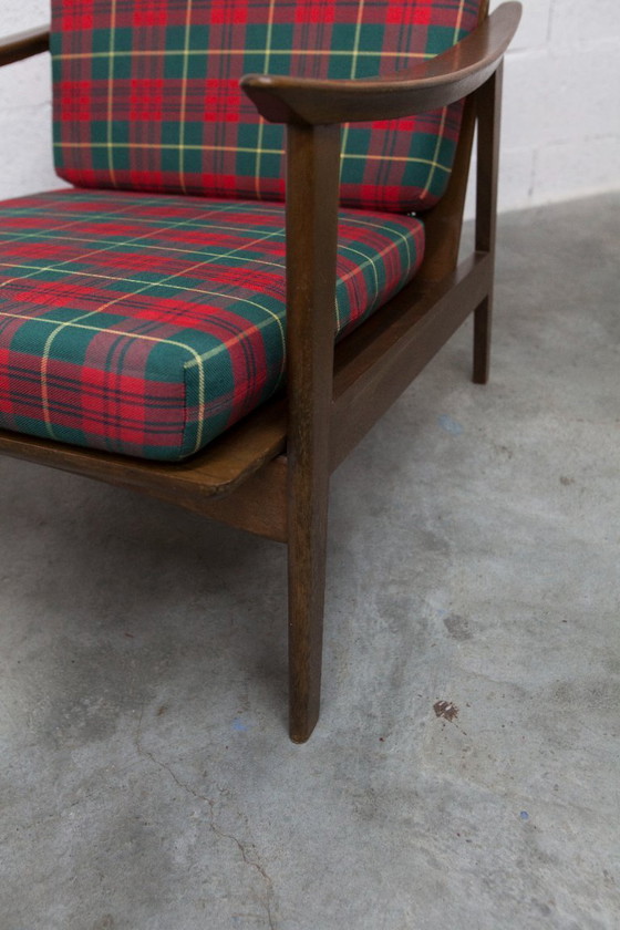 Image 1 of Poltrona scandinava in teak, anni '60, smontabile, con tessuto tartan