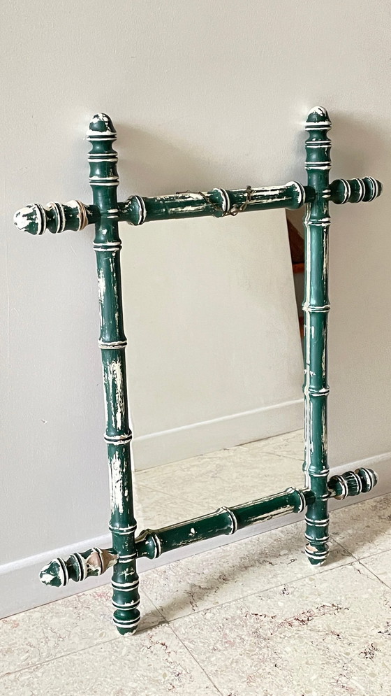 Image 1 of Specchio antico chiamato bambù patinato vintage Francia