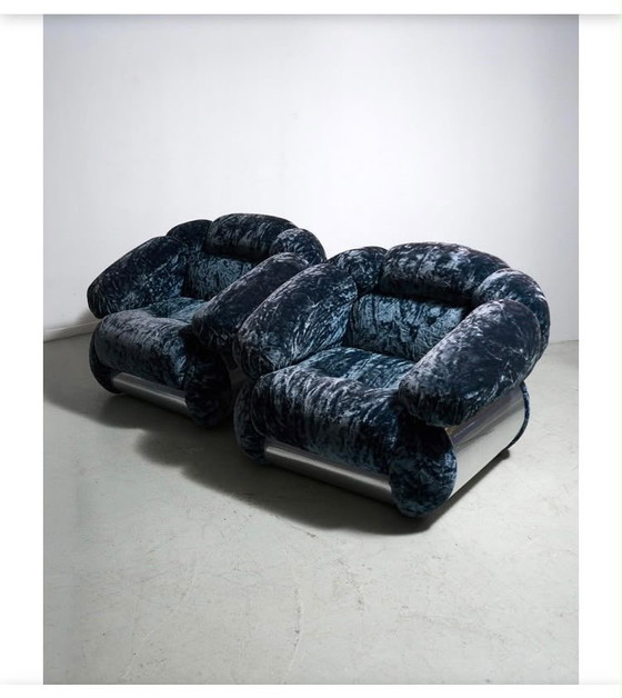 Sofas Vintage Adriano Piazzesi – Canapé + 2 Fauteuils – Velvet (photo 5 of 7)