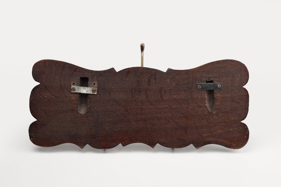 Image 1 of Art Nouveau Style Coat Rack in Oak with Brass Hooks, France ca. 1915