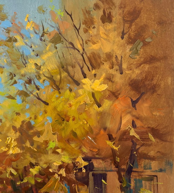Image 1 of Original Oil Painting Autumn City Landscape Autumn in the heart of the city