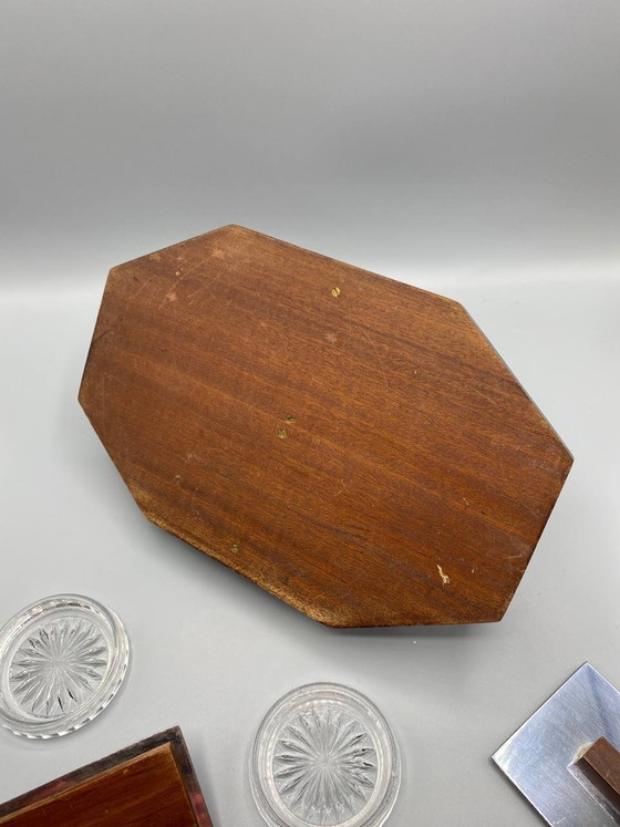 Art Deco Desk Set, Wood, Chromed Metal and Pressed Glass – Decorative Objects (photo 4 of 7)
