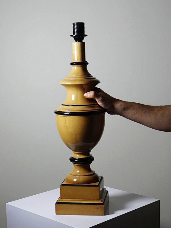 Large lamp Le Dauphin "Verdennes" turned wood, vintage 1970s – Table lamps, Mid Century Modern (photo 8 of 16)