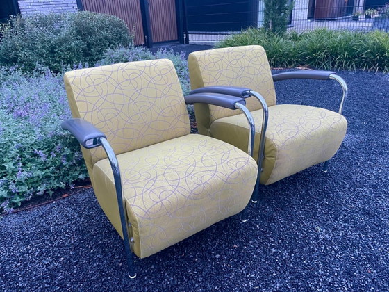 2x Leolux Scylla Ochre Yellow with Grey Arms, Armchairs, Leather, Textile (photo 2 of 6)