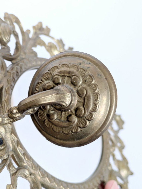 Image 1 of Vintage Brass Mirror Wall Sconce Candle Holder Rococo Scrollwork Hollywood Regency 1960s