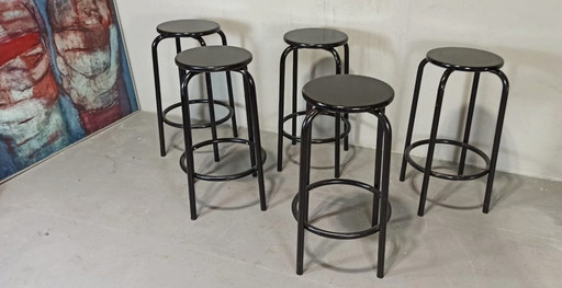 5 x sgabelli da bar vintage neri rotondi