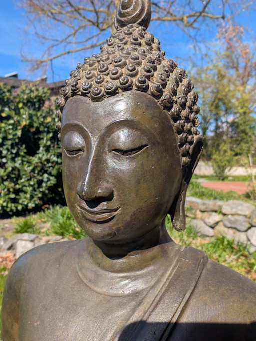 Antique Thai Buddha approx. 150 years old - Bronze with gold remains