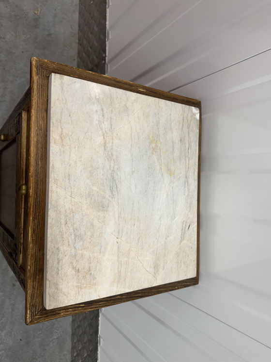 Image 1 of Art Deco Amsterdamse school nachtkast met marmer blad