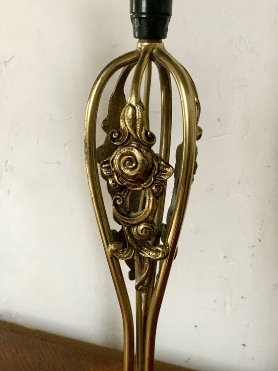 Image 1 of Pair of vintage brass table lamps in art nouveau style