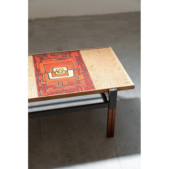 Image 1 of Vintage salontafel in afrormosia, ijzer en gekleurde hars, Italië 1950