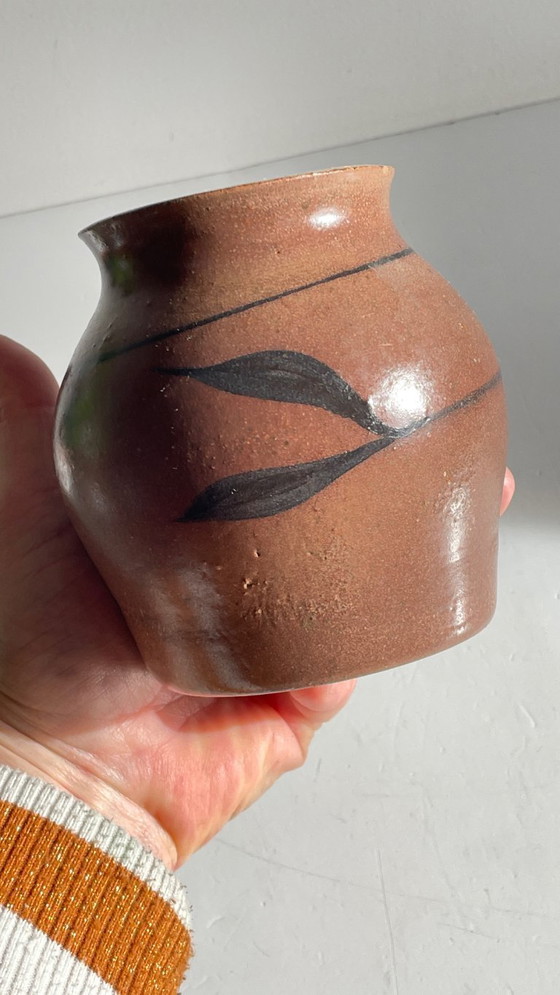 Image 1 of Vintage Signed Handcrafted Stoneware Vase