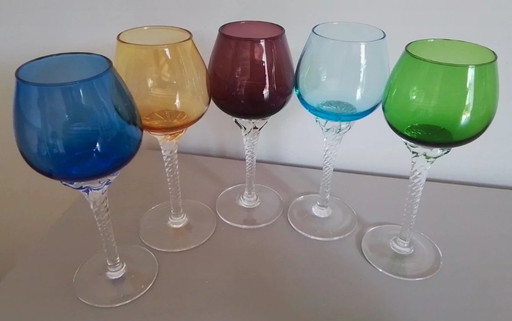 Beautiful Murano Liqueur Glasses, Complete Set of 6, Mouth Blown, Midcentury
