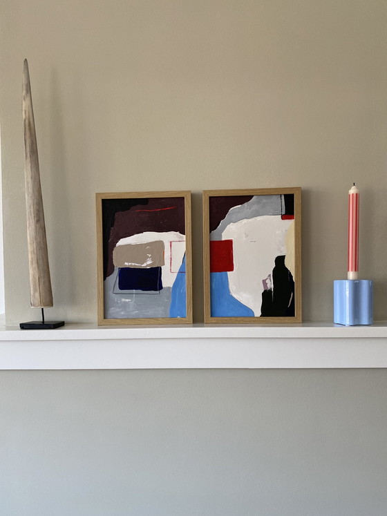 Image 1 of Diptych abstract paintings 21x30 (A4) including frame