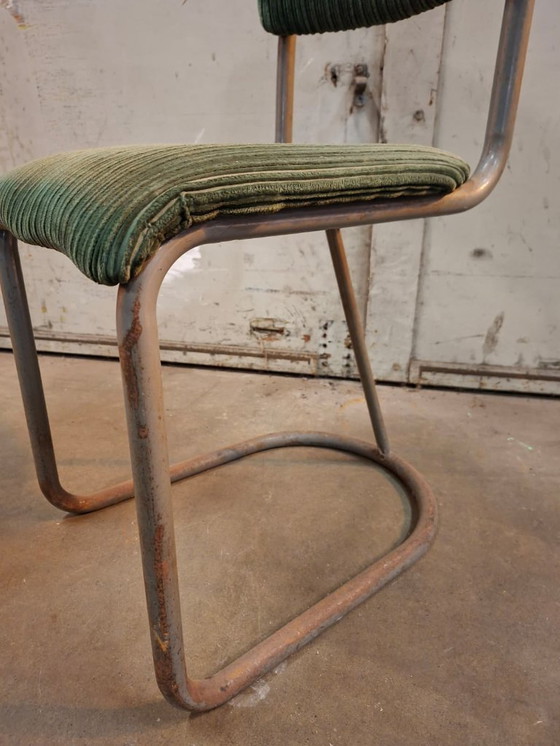 Image 1 of Chaise vintage à structure tubulaire Gebroeders de Wit 1950, tissu côtelé