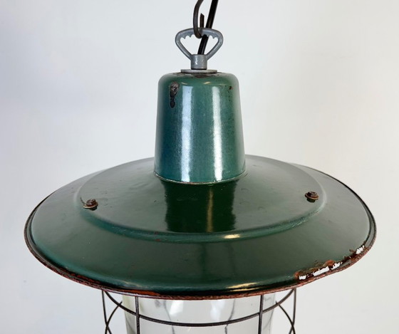 Image 1 of Industriële groene emaille kooi hanglamp, jaren 60