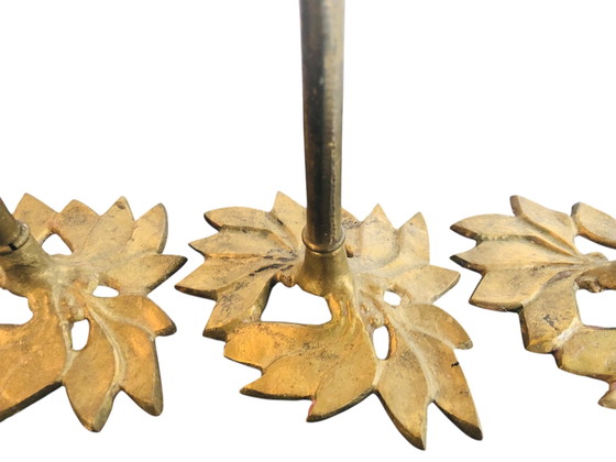 Image 1 of Ensemble van drie art nouveau vintage messing kandelaars bloemen 