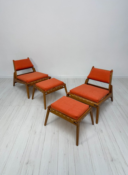 1960s Vintage ‘Hunting Chair’ Lounge Seating Set with Ottomans by Heinz Heger for PGH Annaberg-Buchholz