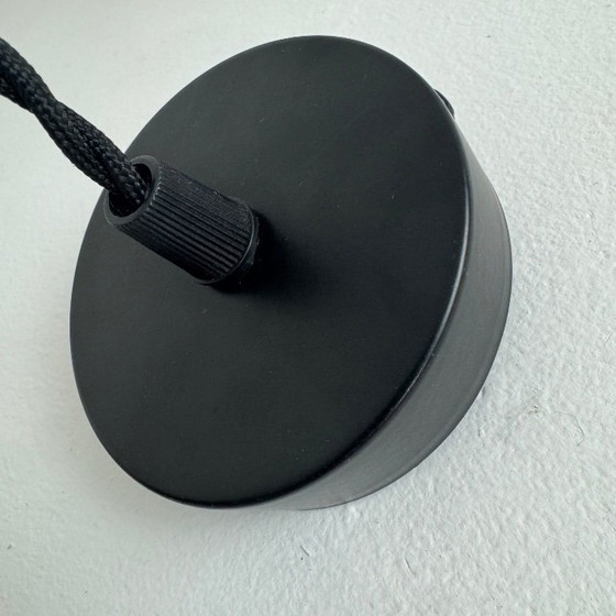 OLD ART-DECO 1930 FROSTED GLASS PENDANT LAMP, Copper, Black, Vintage (photo 9 of 12)