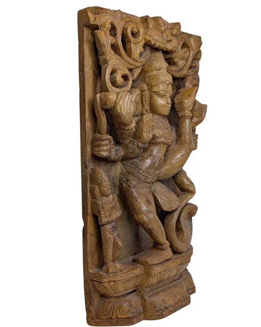 Antiek Houten Tempelreliëf van Shiva Nataraja Wanddecoratie – Zuid-India, 19e Eeuw – Beeldhouwkunst, Wood (photo 2 of 8)