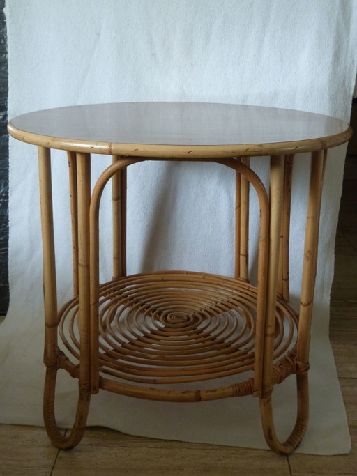 Vintage Couchtisch Guéridon Rattan / Resopal