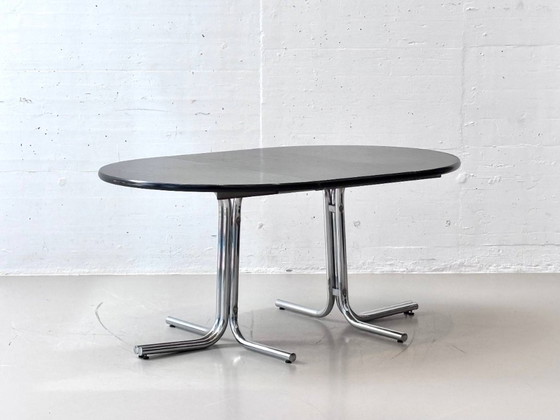 Image 1 of Black extendable table with chrome frame, 1970s