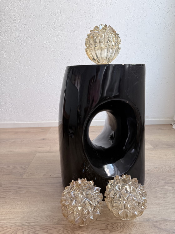 Image 1 of Set van 3 Vintage Glazen Plafondlampen / Kappen – Kristallook (Jaren 60)