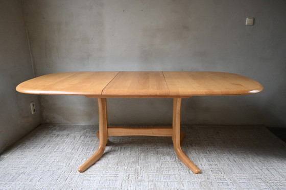 Ausziehbarer skandinavischer ovaler Esstisch aus den 70er Jahren, Esstische, Holz, Beige (Foto 8 von 15)