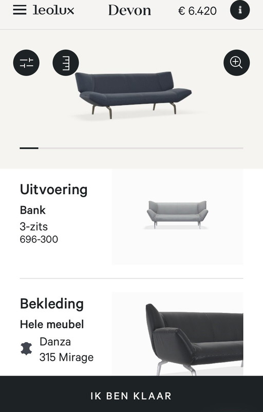 Leolux Devon 3 zits bank in Danza leder
