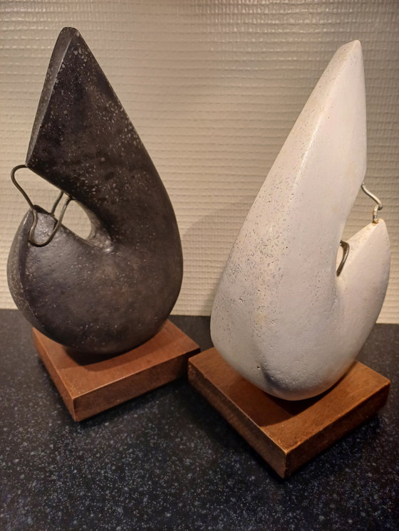 Image 1 of 2 pieces black and white sculpture organic abstract figurine objects ying yang