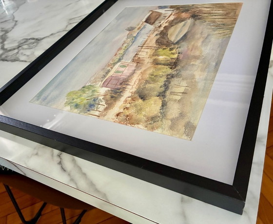 Image 1 of Antique watercolor painting of the Camargue region, Les Saintes-Maries-de-la-Mer