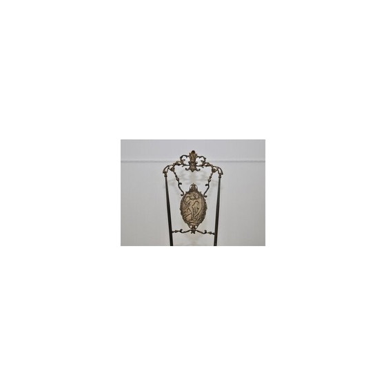 Image 1 of Pair of vintage patinated brass, wrought iron and velvet side chairs, 1970s